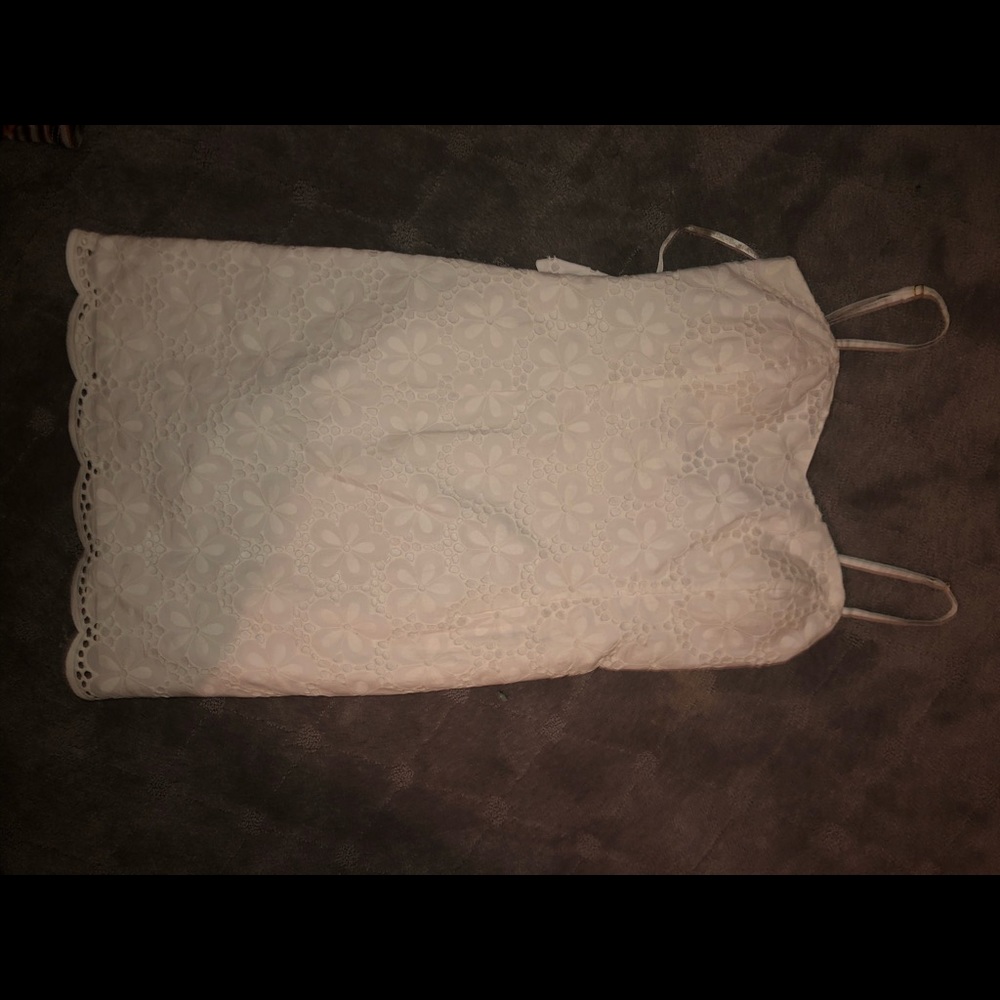 white lace dress with tie back